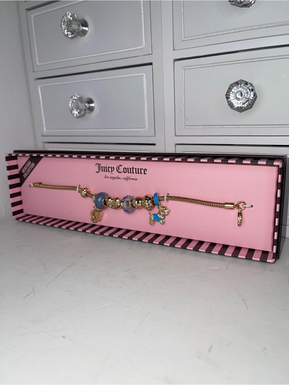 NWT Juicy Couture Gold Bracelet with Blue and Purple Charms